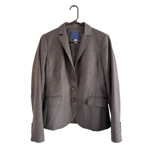 J Crew Super 120s Wool Pinstripe Suit Blazer Women Size 8 Gray  Career 3 Buttons